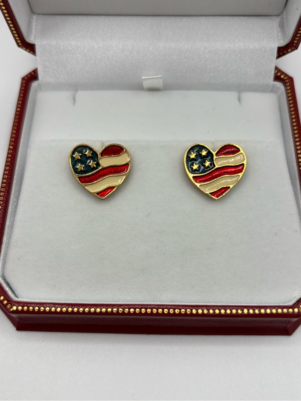 Avon Heart Flag Stud Earrings - Gold Tone